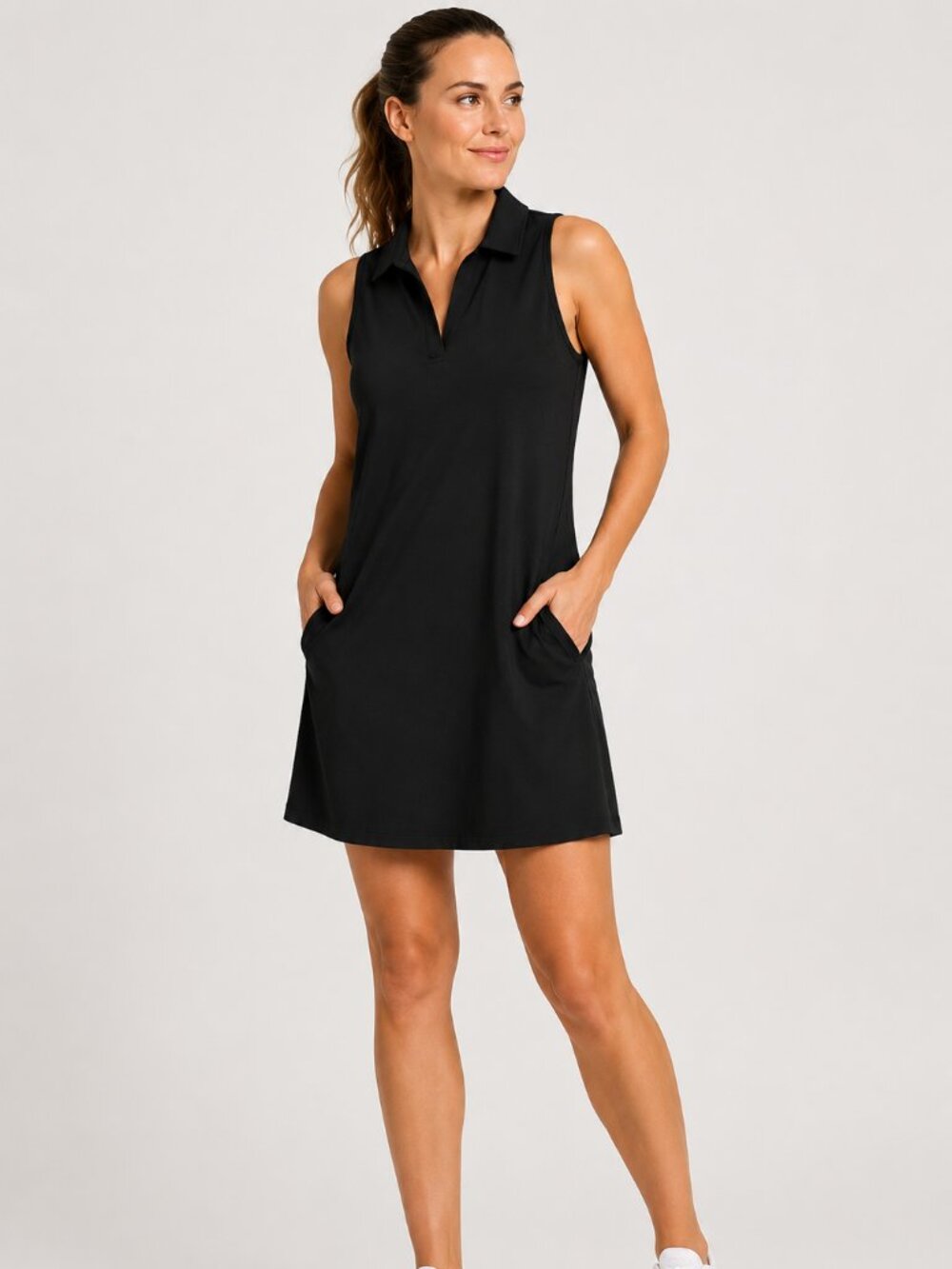 Hind Black Sleeveless Athletic Polo Dress Size L Performance Golf Tennis Pockets